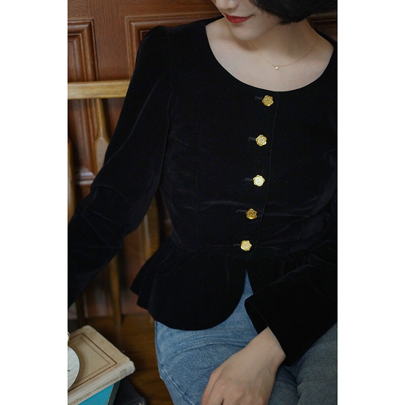 Black lady velvet short jacket