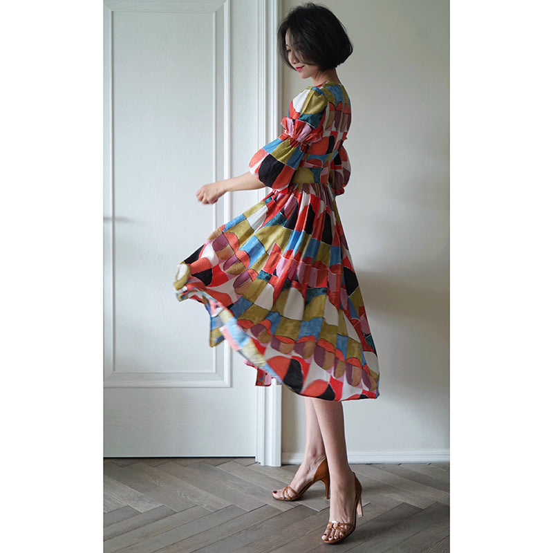 Geometric pattern oil painting dress