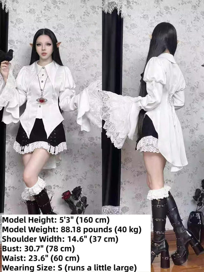 Maiden Portal - Heir Poem - Ouji Lolita Hime Sleeve Shirt, Trailing Hem