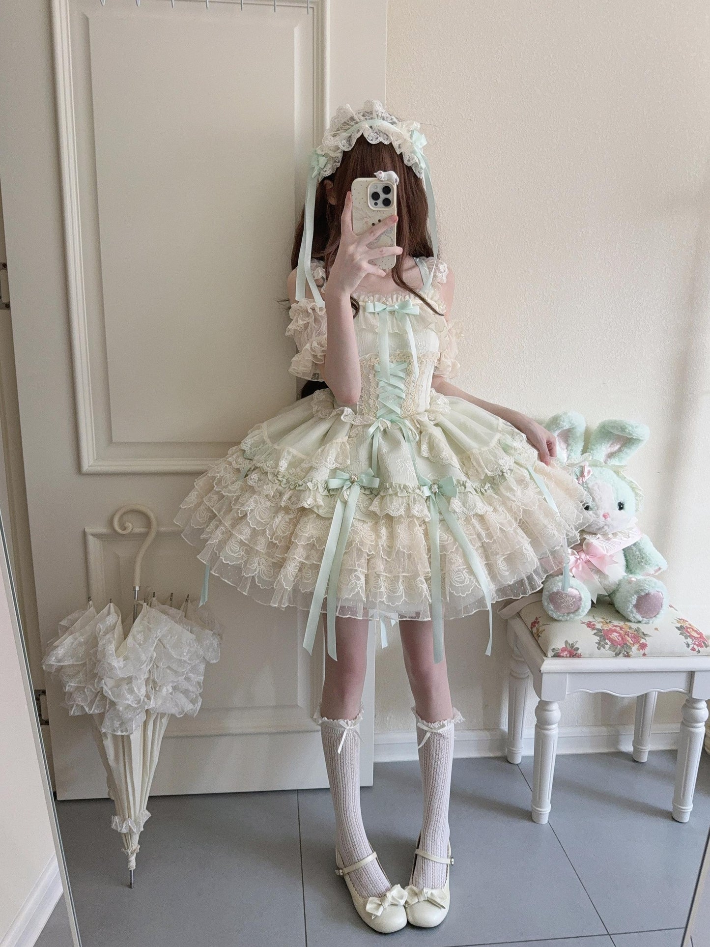 Sugar Girl - Ribbons of Love - Sweet Lolita JSK Dress, Tiered Ruffles