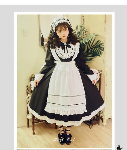 Hezi's Cat Haven - Black Cat Butler - Maid Lolita OP Dress Elegant Black and White Dress