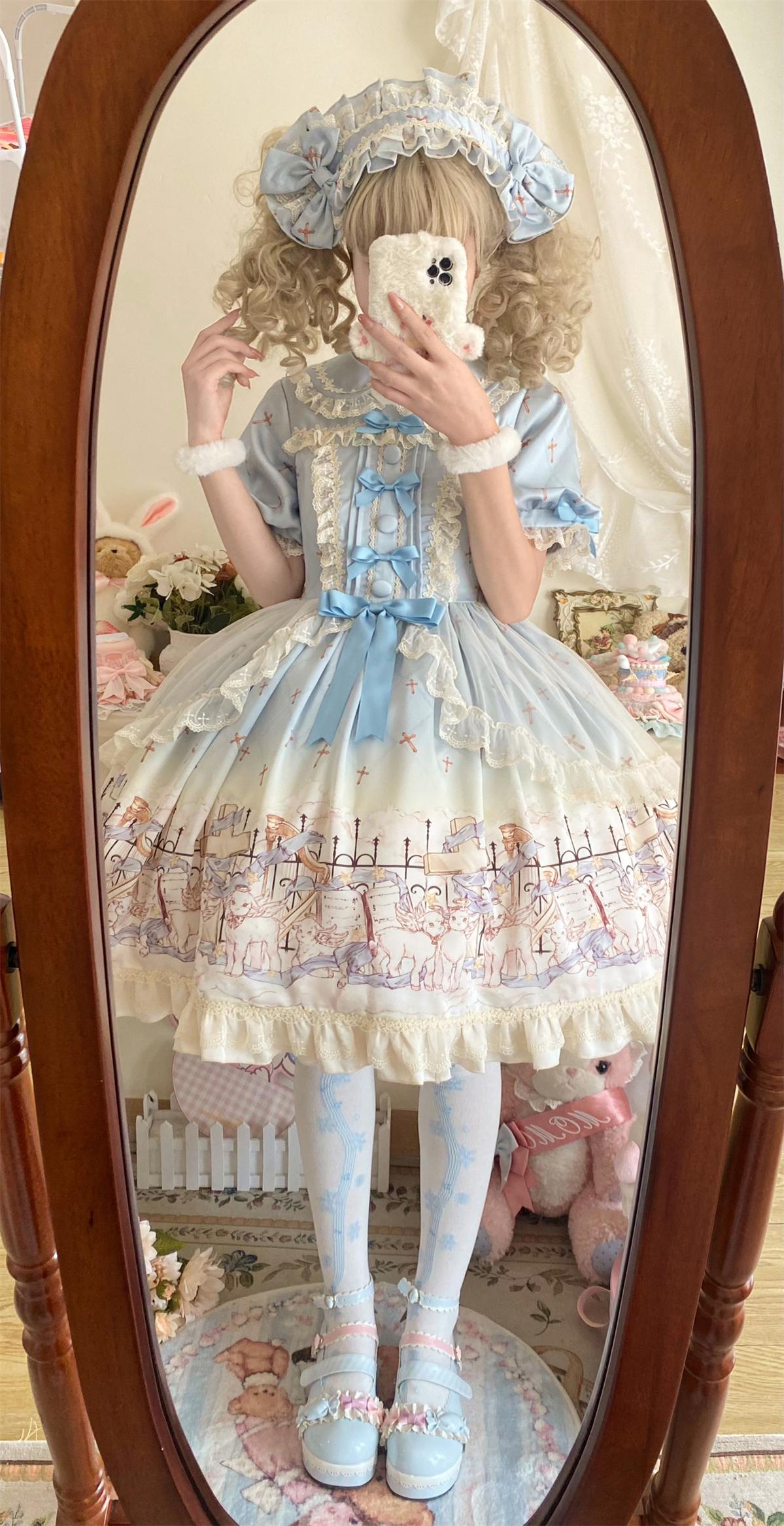 Uncle's Workshop - Angel Lamb - Kawaii Lolita Dress With Side Pockets, Lamb Print