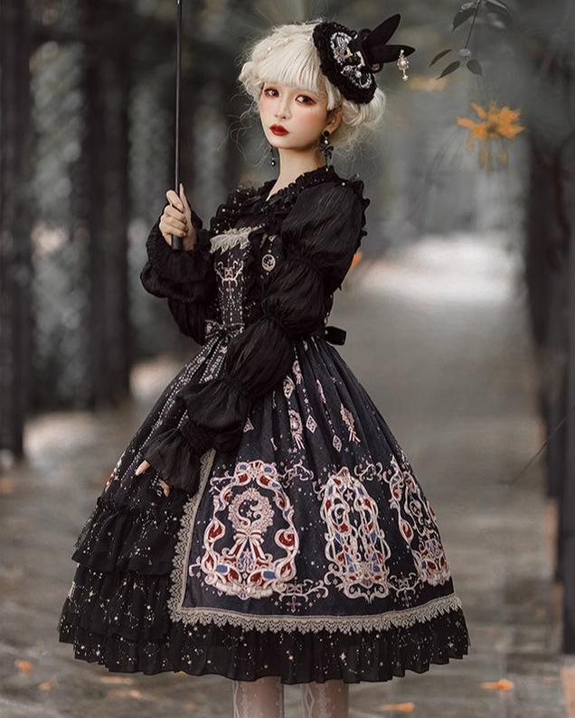 Cheese Cocoa - Star Drop Ceremony - Elegant Lolita JSK Printing Open Front Dress and Blouse Set