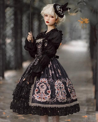 Cheese Cocoa - Star Drop Ceremony - Elegant Lolita JSK Printing Open Front Dress and Blouse Set