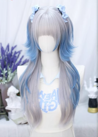 Dalao - Natural Lolita Long Curly Gray Blue Wigs