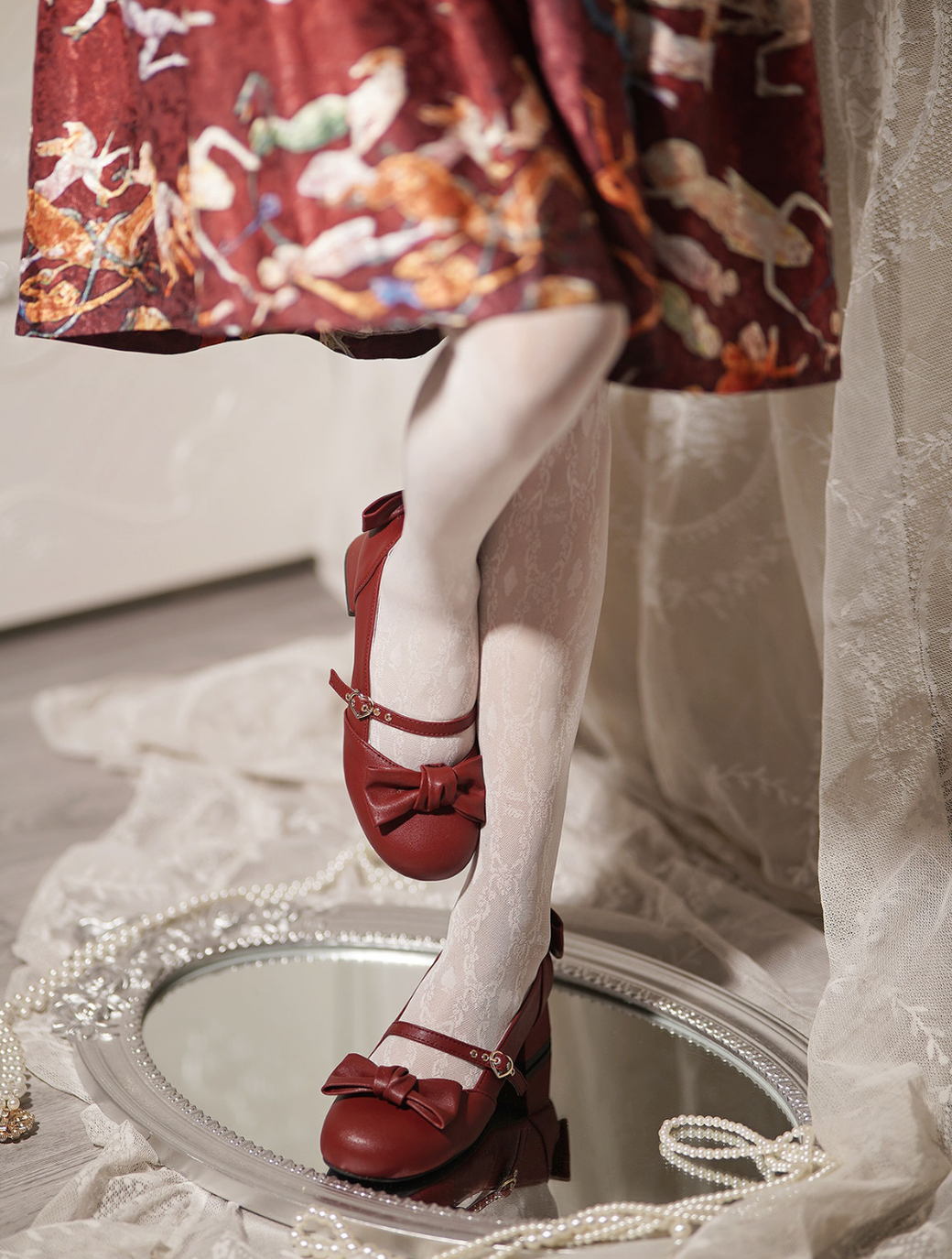 Sheep Puff - Elegant Lolita Bownot Retro High Heel Shoes