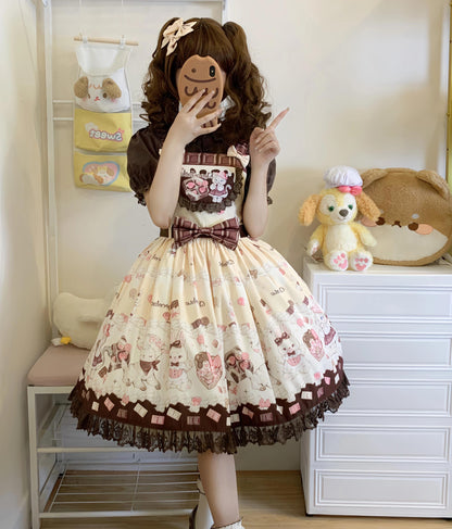 TwilightCrush - Heartbeat Miao Qiao - Kawaii Lolita Salopette Summer Cat Print Dress