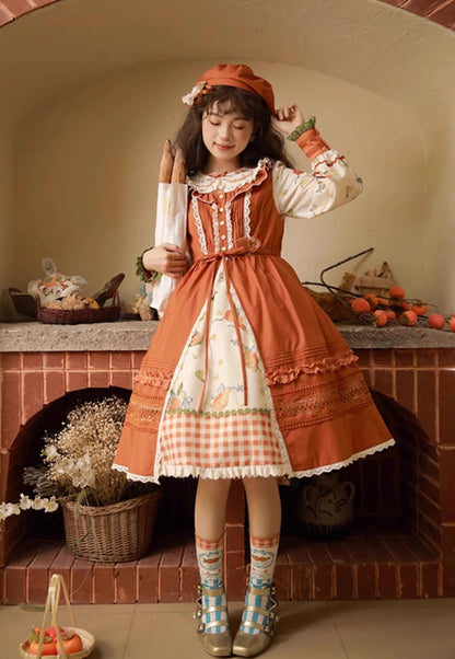 Mademoiselle Pearl - Persimmon - Autumn Persimmon Print Lolita OP JSK SK Dress