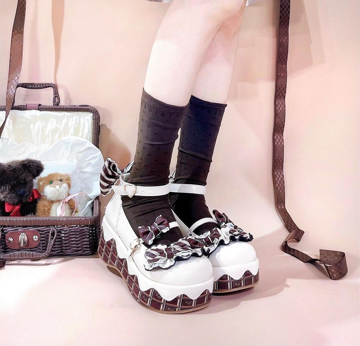 Sheep Puff - Chocolate Sponge Cake - Sweet Lolita Thick-Sole Shoes with Printed Platform
