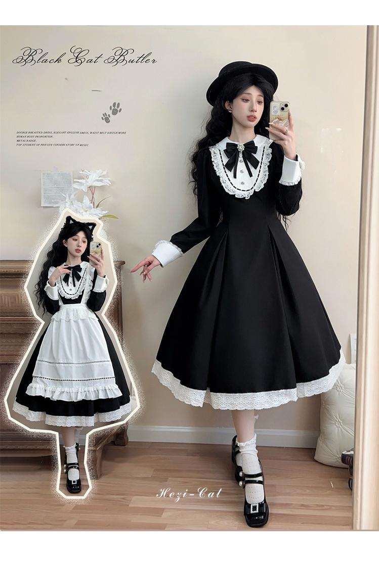 Hezi's Cat Haven - Black Cat Butler - Maid Lolita OP Dress Elegant Black and White Dress