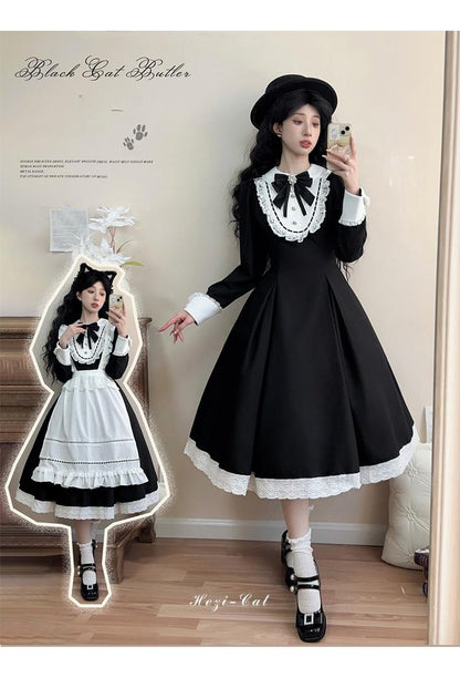 Hezi's Cat Haven - Black Cat Butler - Maid Lolita OP Dress Elegant Black and White Dress