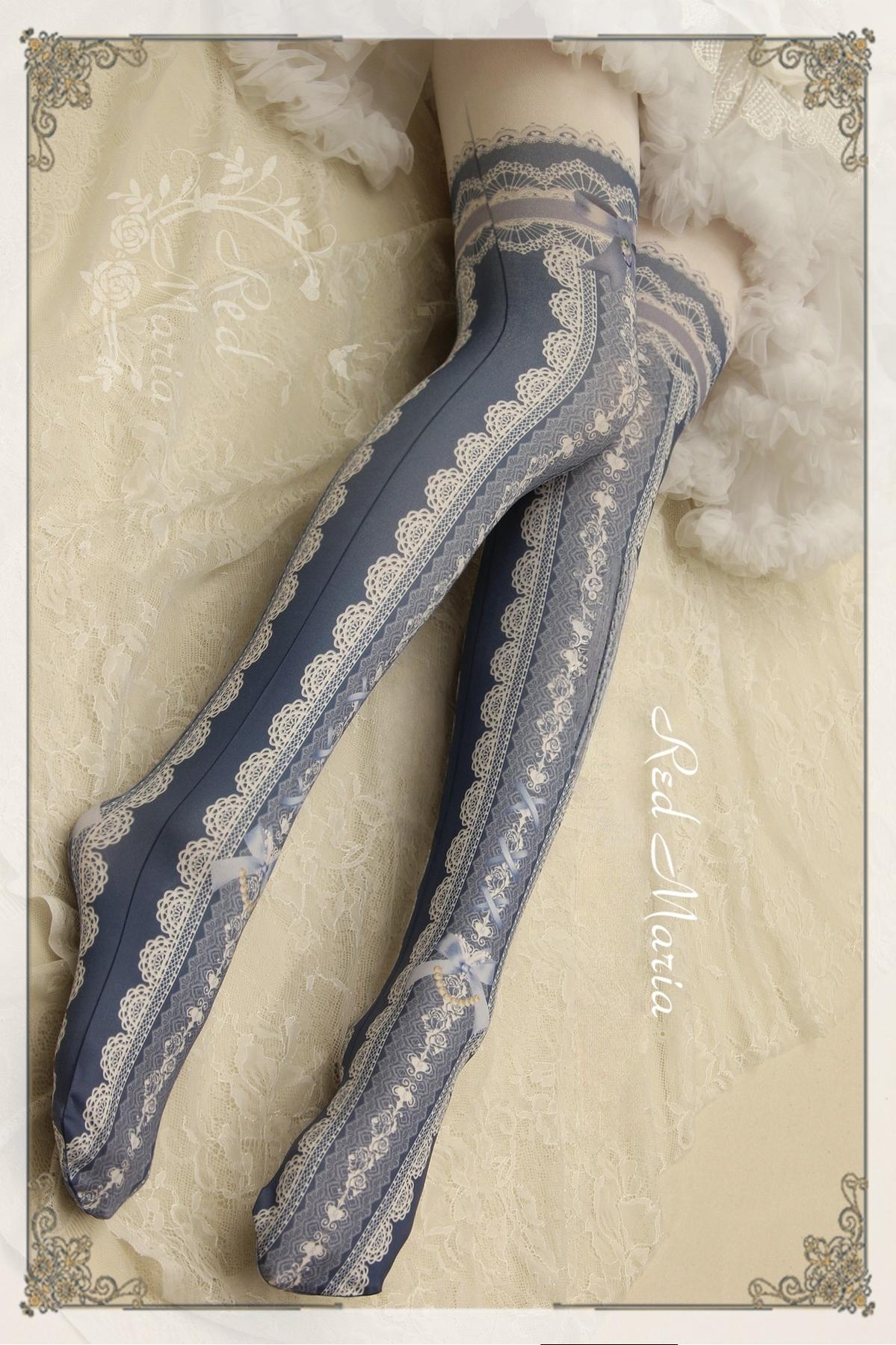 Red Maria - Lace Printed Bow 80D Lolita Tights Multicolors