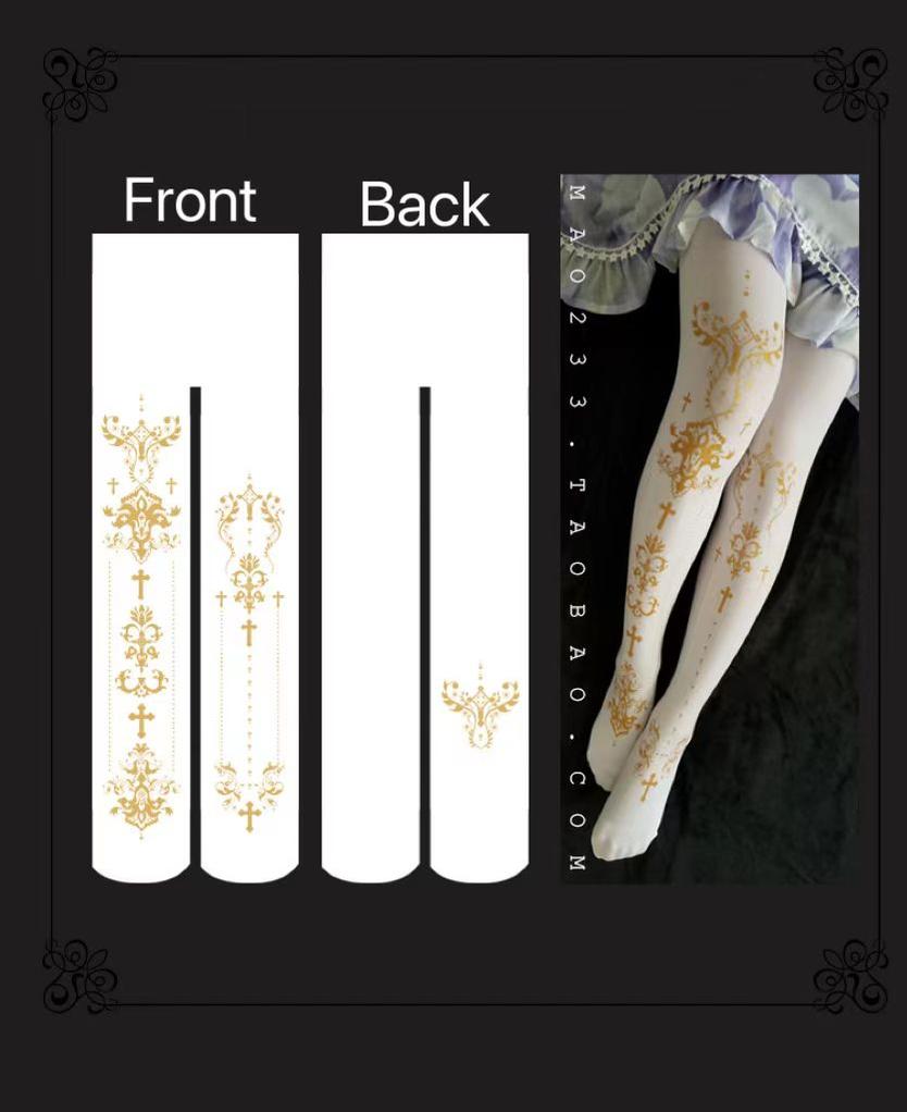 Wulala Mew - Elegant Lolita Pantyhose Daily Gold Foil Printing Tights