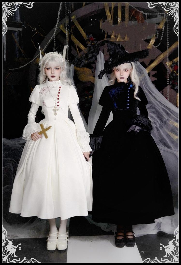 With PUJI - Enigmatic Night Poem - Halloween Gothic Lolita Fishbone Bustier Dress Embroidered Coat