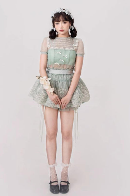 ZJstory - Sonnet Summer - Sweet Lolita Dress Set Embroidery Shirt Tiered Jumper Dress