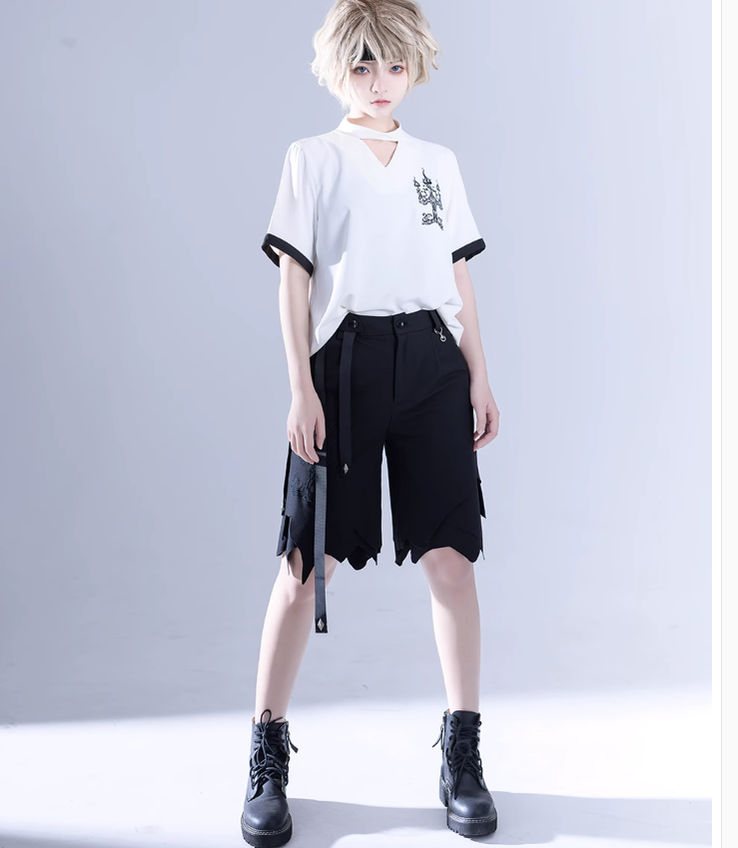 Princess Chronicles - Ouji Lolita Irregular Hem Black Shorts