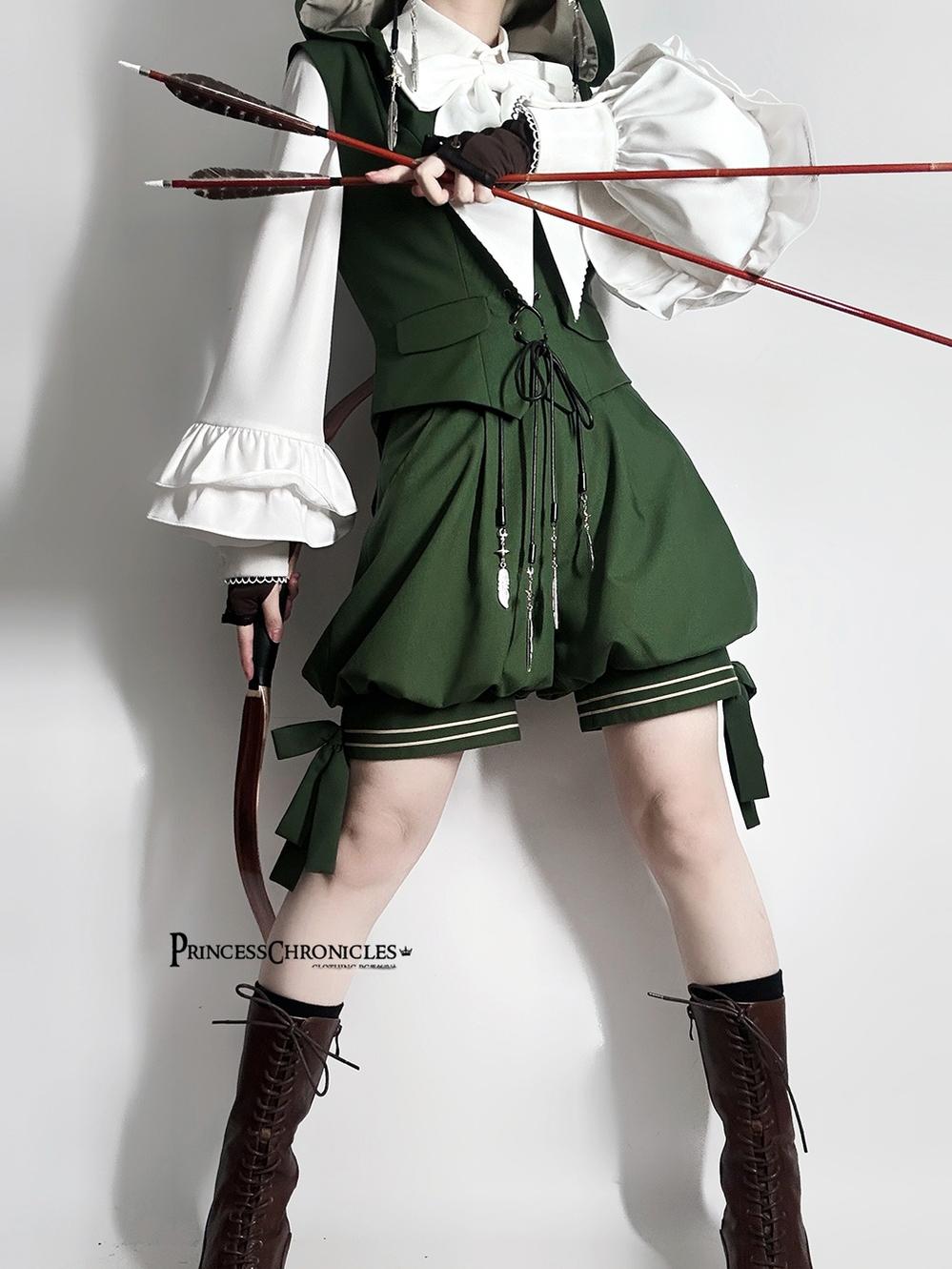 Princess Chronicles - Bunny Feather - Ouji Lolita Shorts Set with Hooded Vest with Bunny Ear