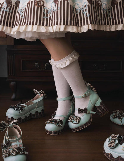 Sheep Puff - Layered Pastry - Sweet Lolita High Heel Shoes Chocolate Prints Shoes