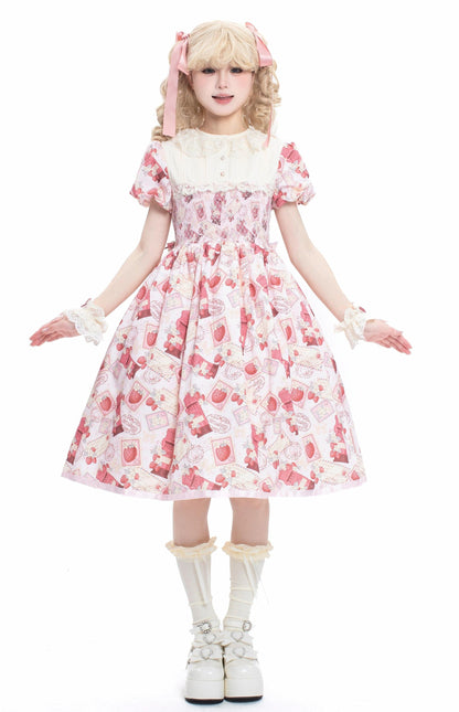 Strawberry Witch - Kawaii Lolita OP Dress, Strawberry Print