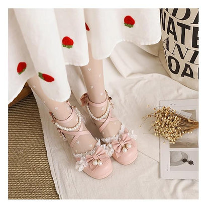 Yana - Chinese Style Yana - Plus size Qi Lolita Shoes Bow Pearl Lolita Sandal