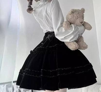 CastleToo - Erosion Heart F-Type - Ouji Lolita Suit Black Velvet Shorts and Skirt