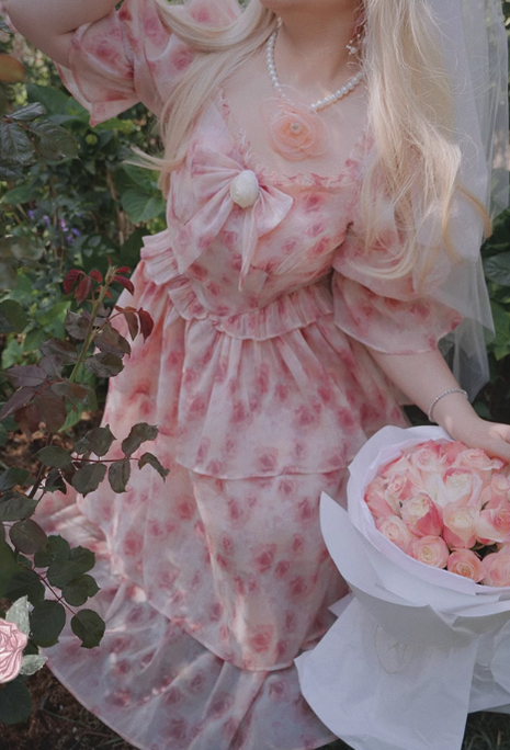 Yingtang - Berlin Rose - Plus Size Lolita Dress Puffy Trailing Floral Print