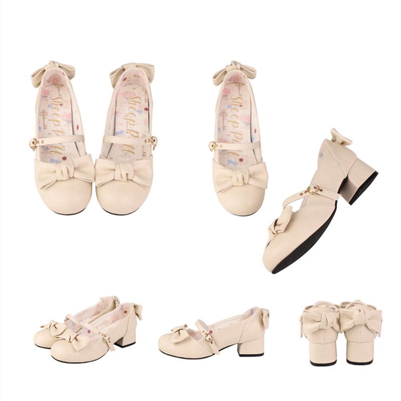 Sheep Puff - Elegant Lolita Bownot Retro High Heel Shoes
