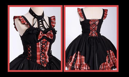 OCELOT - Rock 'N' Row Radio Wave - Punk Lolita JSK Dress Plaid Irregular Hemline Dress