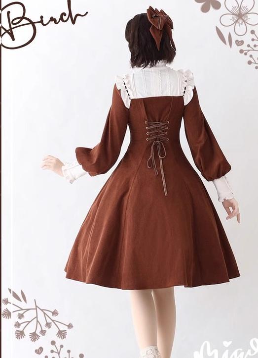 Miaoplus - Winter Birch Forest - Elegant Lolita OP Dress Corduroy Long Sleeve Winter Dress