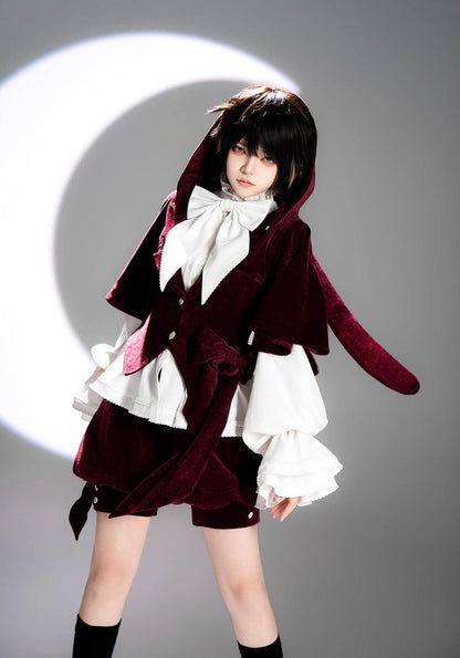 Princess Chronicles - Hare Hunter - Vintage Red Ouji Suit With Bunny Ear Hooded Jacket