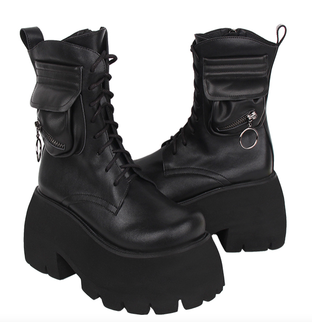 Angelic imprint - Gothic Lolita Black Leather Platform Shoes