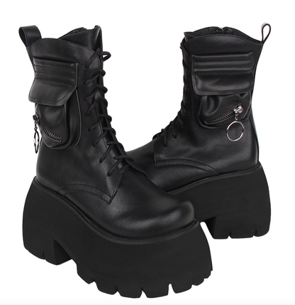 Angelic imprint - Gothic Lolita Black Leather Platform Shoes