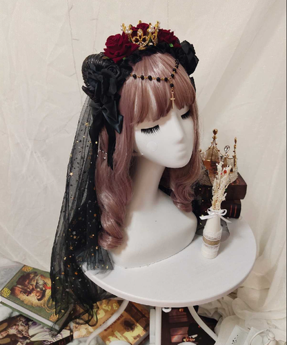 Yu Xixixi - Gothic Lolita Rose Crown KC with Veil Pendant Customized