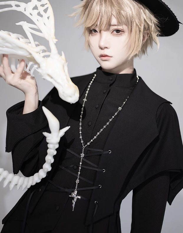 Princess Chronicles - Yan Ye - Gothic Lolita Cross Shaped Rose Necklace