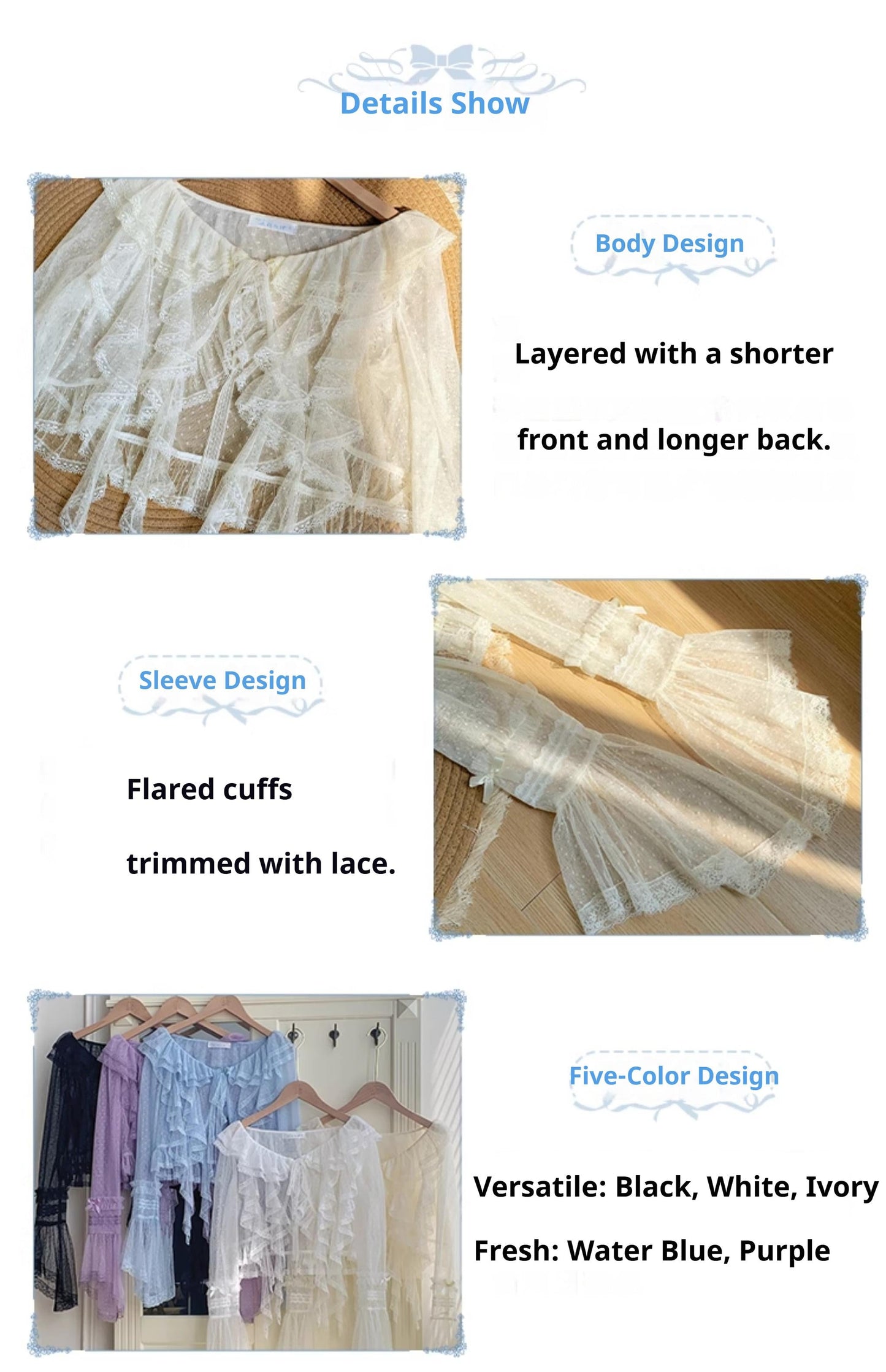 With PUJI - Letters and Poetry - Summer Classic Lolita Tulle Lace Bolero with Multi-Color