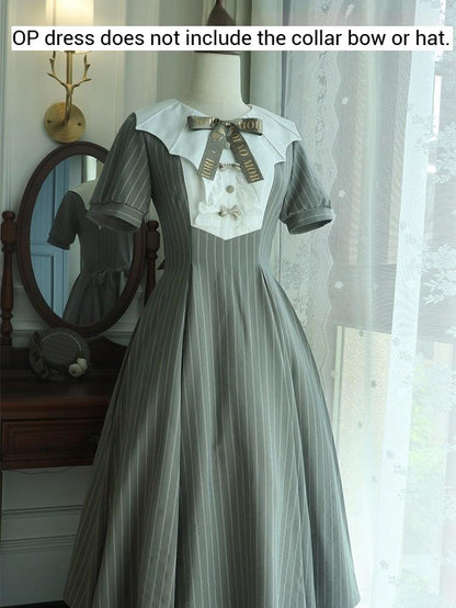 Forest Fluorescent Carps - The Rain of London - Elegant Lolita OP Dress, Bat Wing-Shaped Neckline