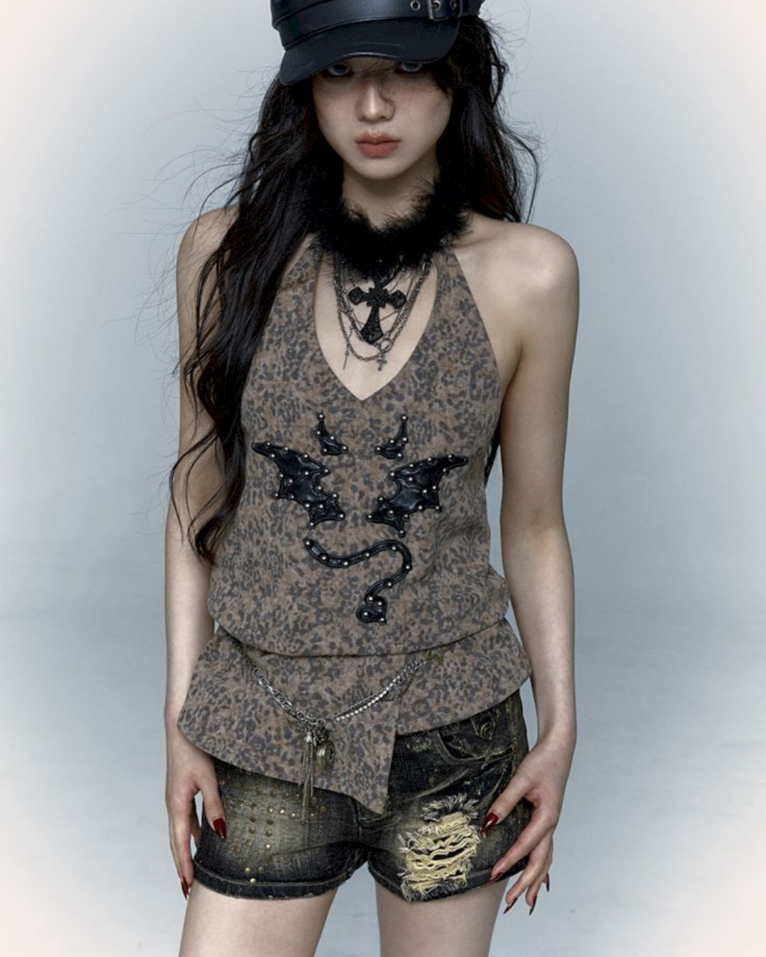 leopard print halter neck vest