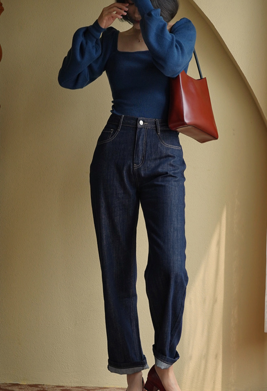 blue indigo vintage wide leg denim