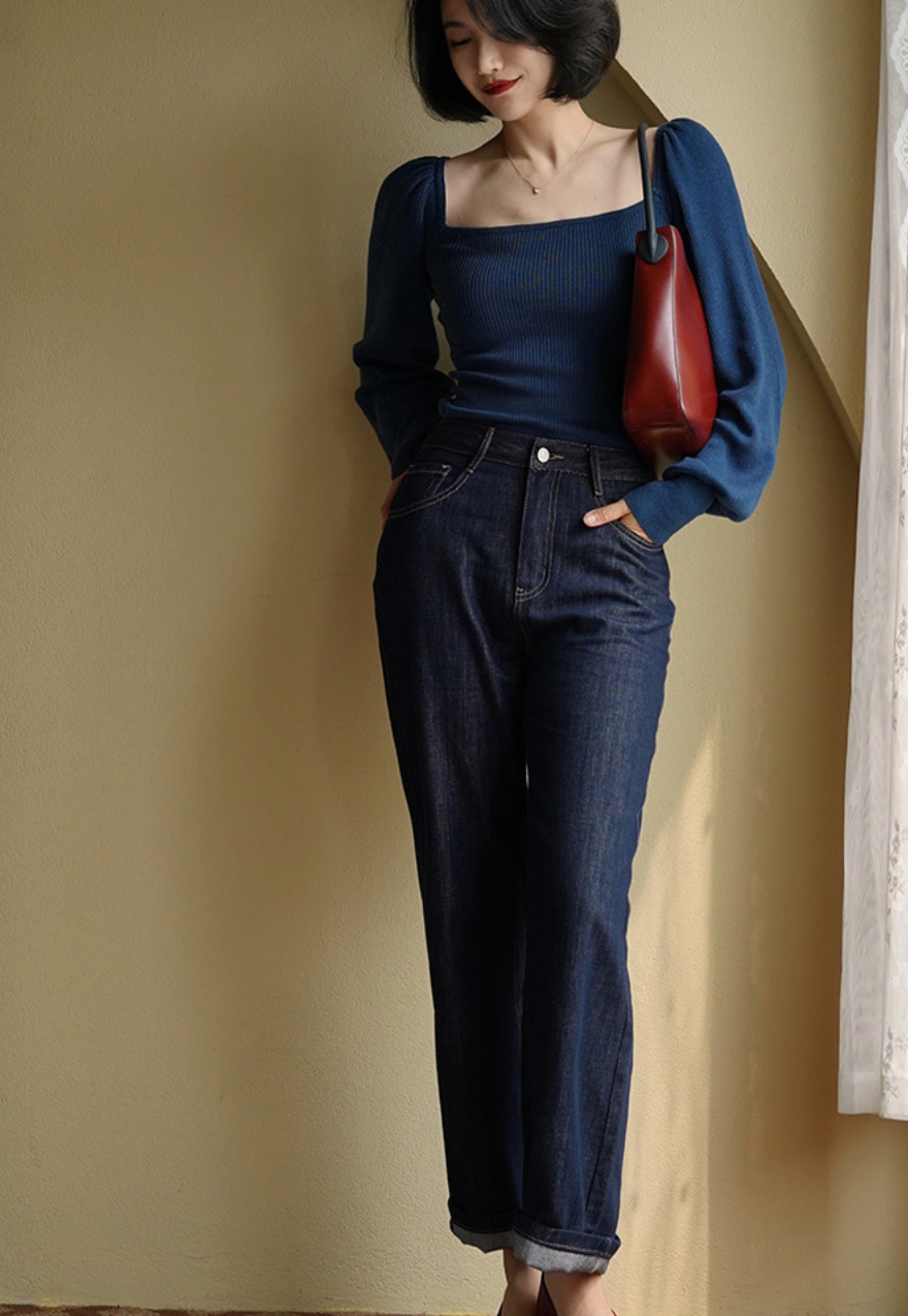 blue indigo vintage wide leg denim