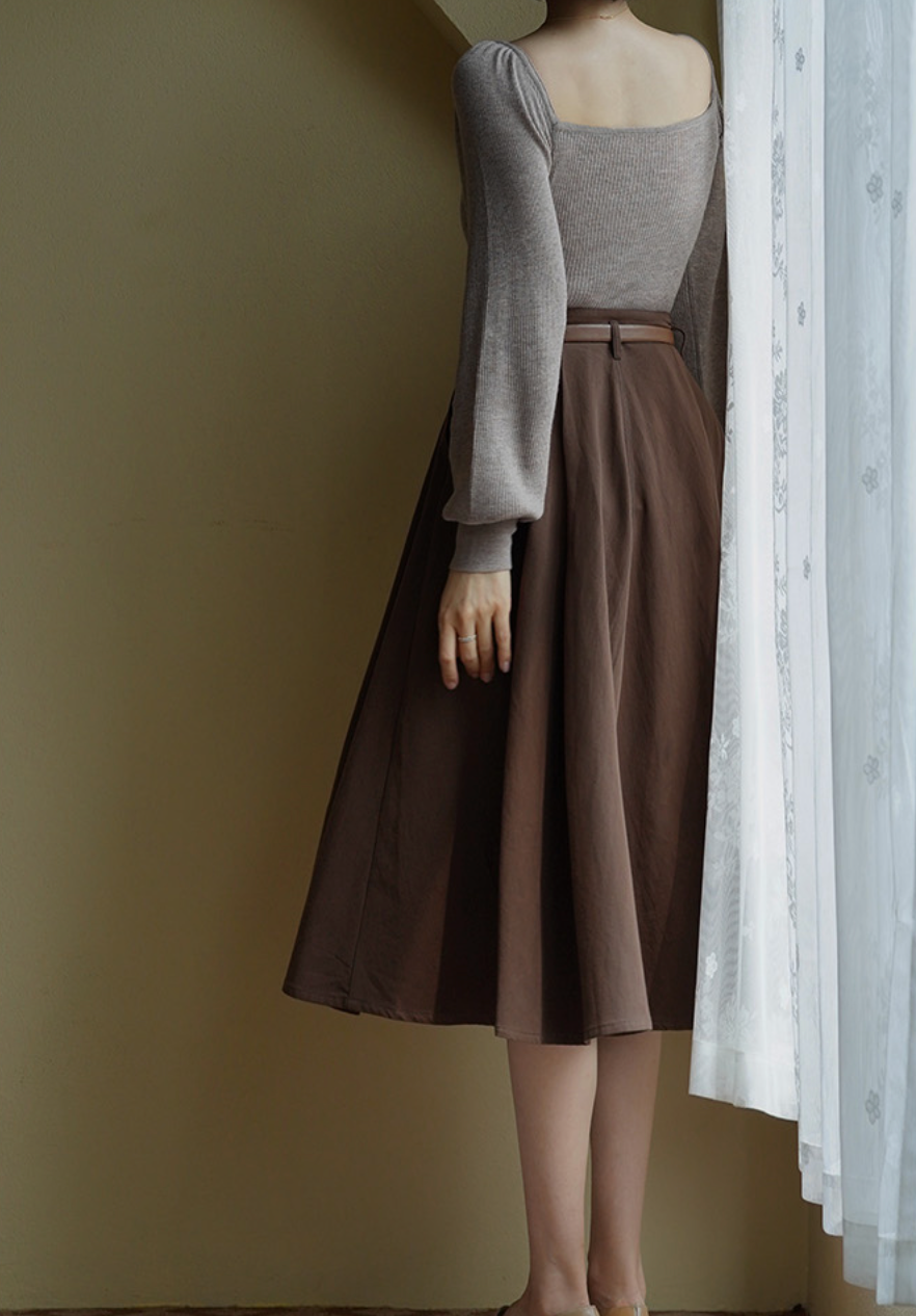 Lady's brown umbrella skirt