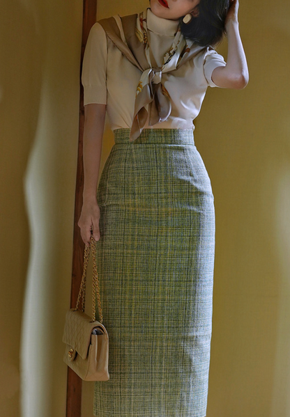 Tweed jacket and classical skirt