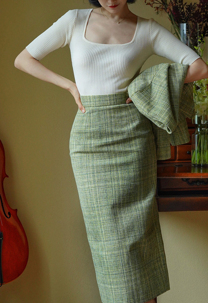 Tweed jacket and classical skirt