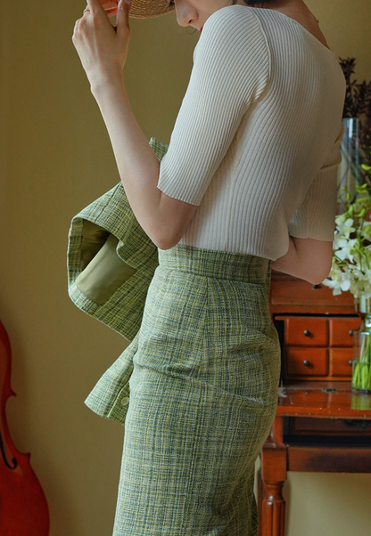 Tweed jacket and classical skirt