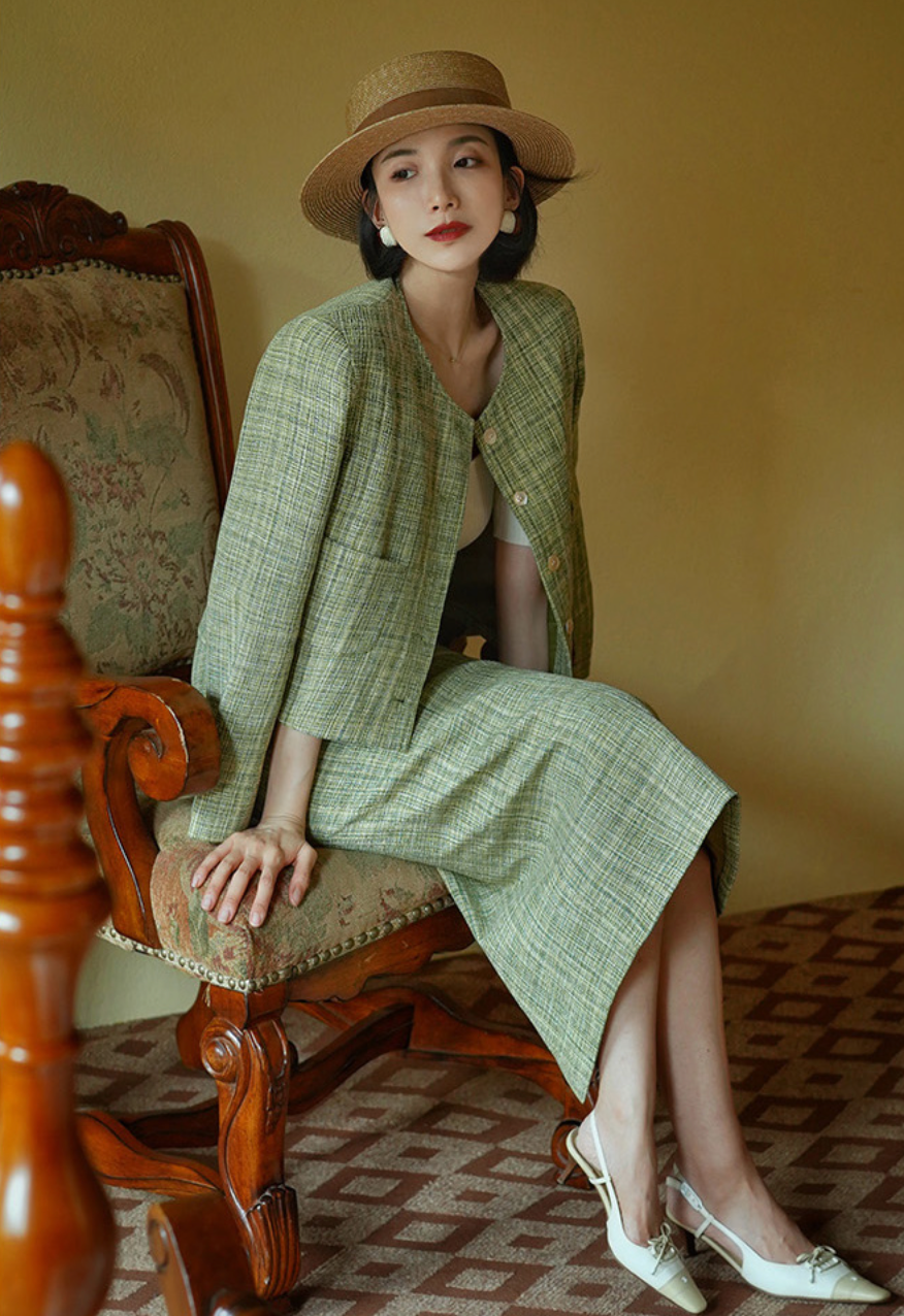 Tweed jacket and classical skirt