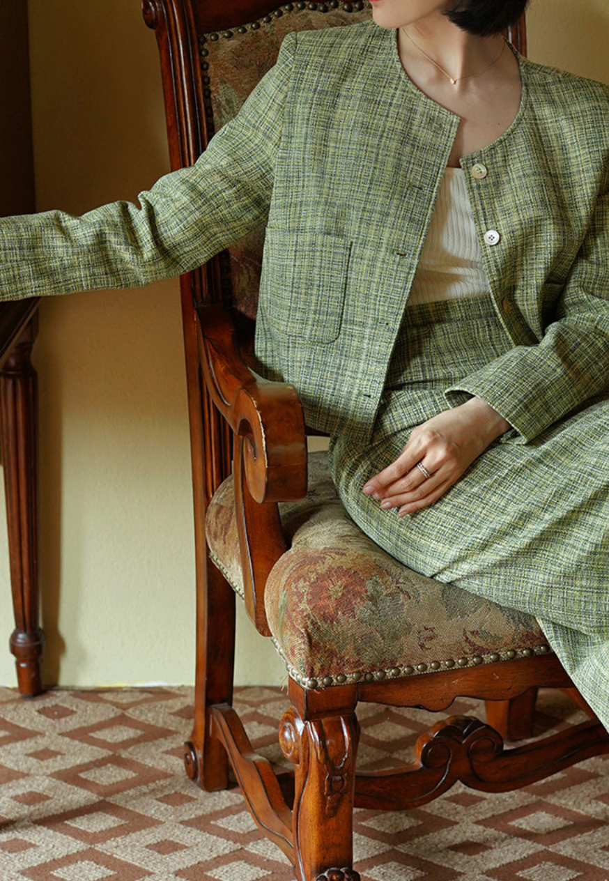 Tweed jacket and classical skirt