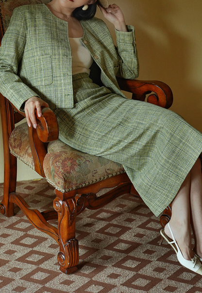 Tweed jacket and classical skirt