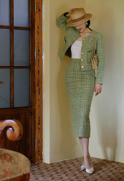 Tweed jacket and classical skirt