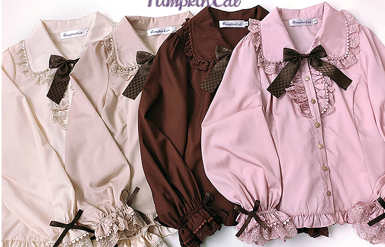 Pumpkin Cat - Chocolate Heart - Sweet Lolita Long Sleeve Blouse Multicolors