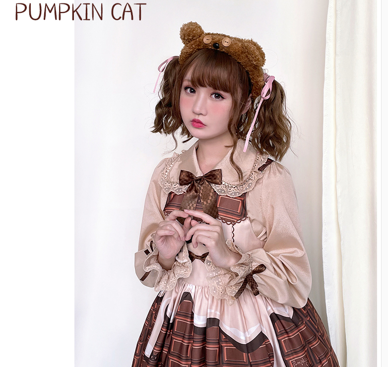 Pumpkin Cat - Chocolate Heart - Sweet Lolita Long Sleeve Blouse Multicolors