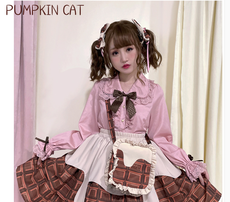 Pumpkin Cat - Chocolate Heart - Sweet Lolita Long Sleeve Blouse Multicolors